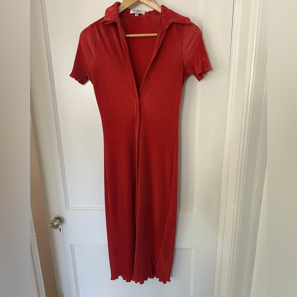 Ribbed Midi Button Button-Down Dress - Small - image 3